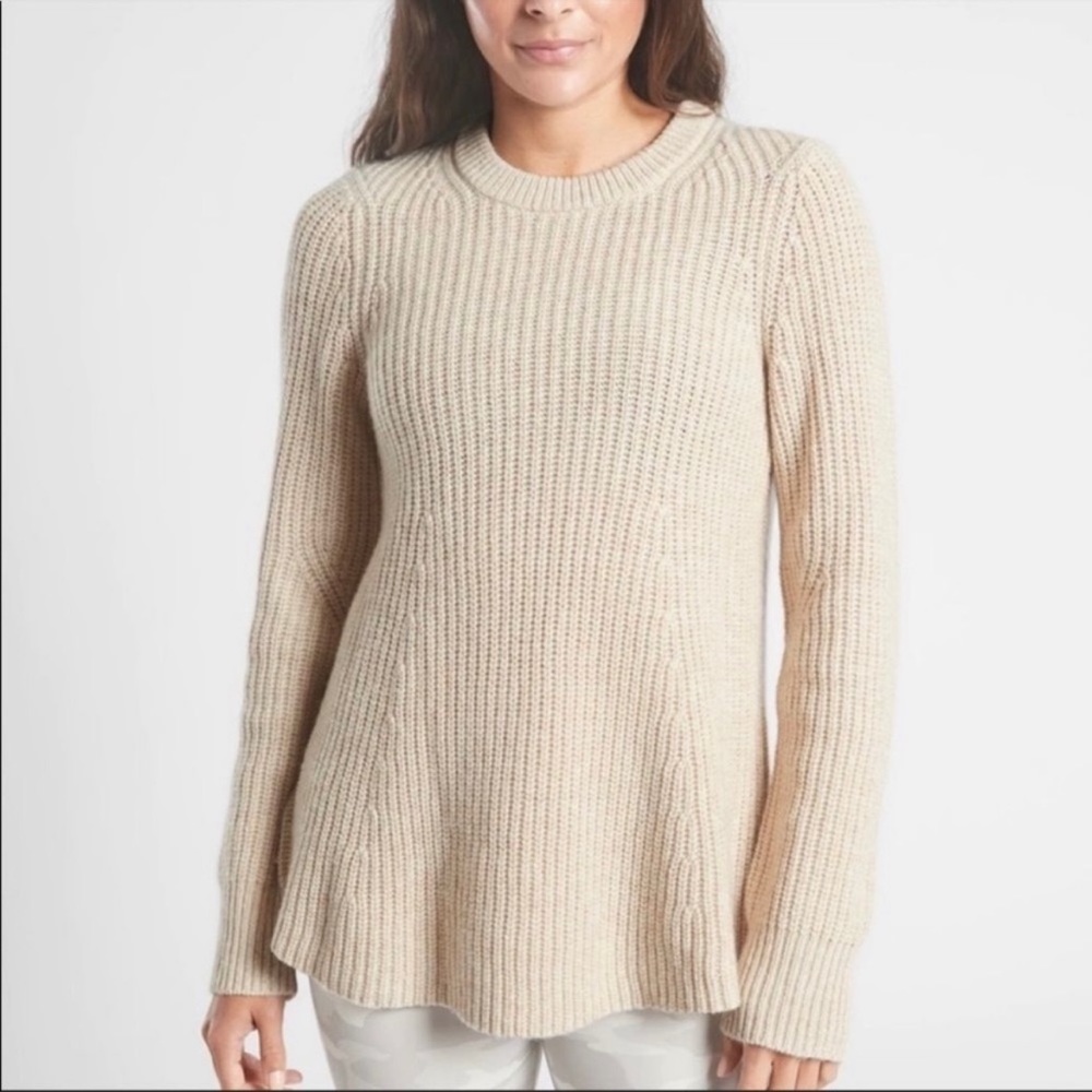 ATHLETA Sierra Crewneck Sweater in Coconut Cozy Wool Blend Size Medium